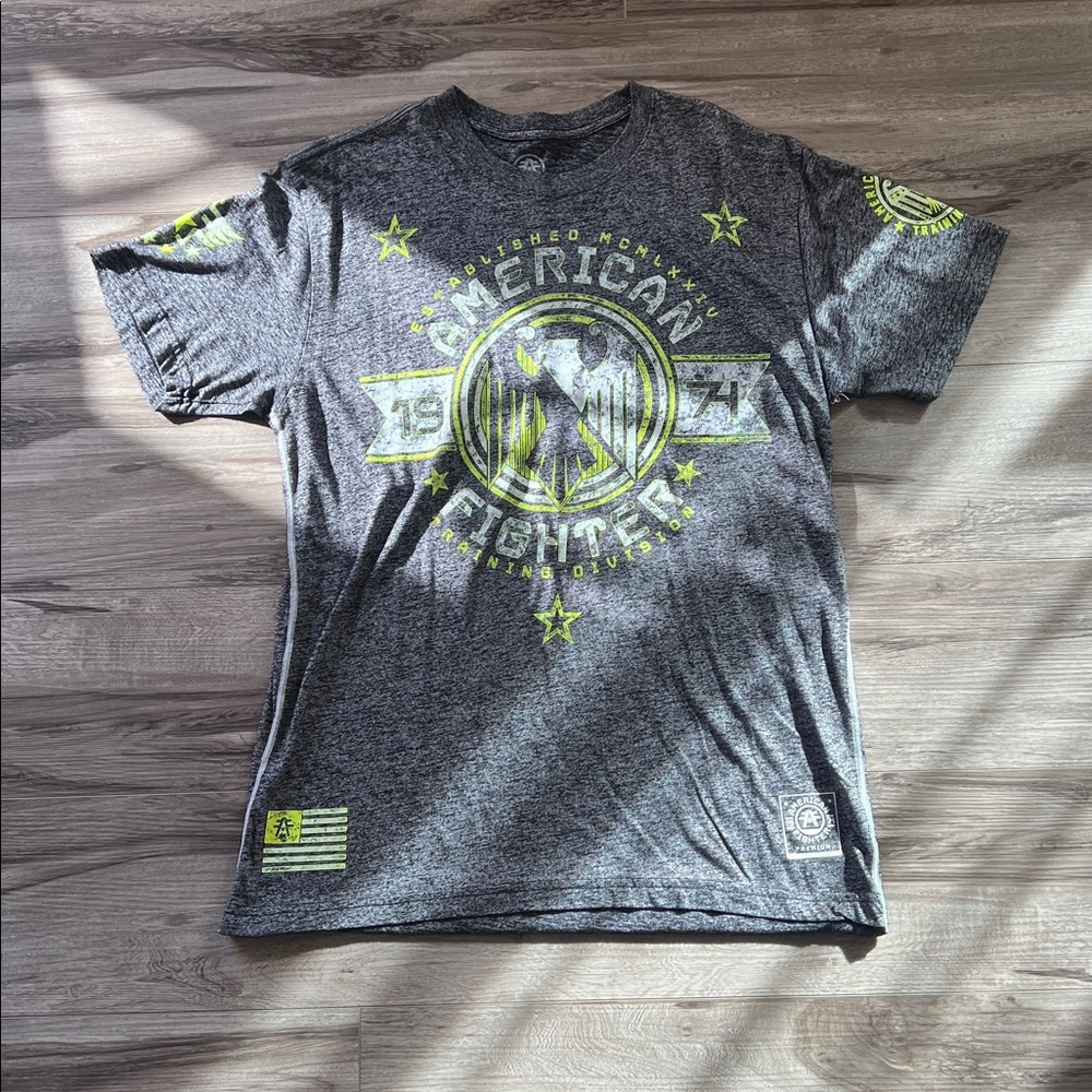 Gray Graphic T-Shirt with Neon Accents